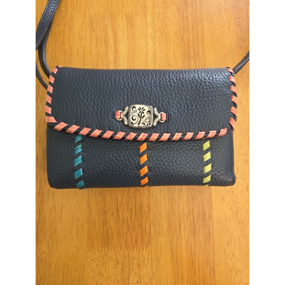 Vintage Brighton Celtic Plaque Pebbled Leather Crossbody Wallet Mini Bag